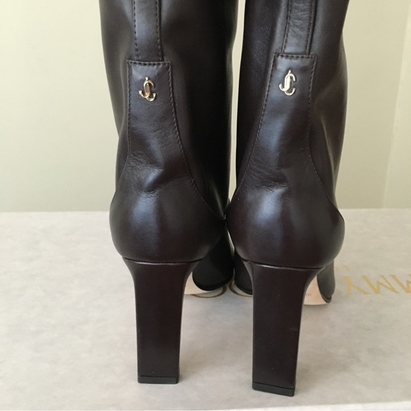Jimmy Choo MAHESA 85 Square Heel Knee Hight Dark Brown Calf Leather Wome… - Picture 13 of 16
